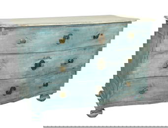 French 18th century painted oak bowfront 3 drawer commode