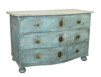 French 18th century painted oak bowfront 3 drawer commode