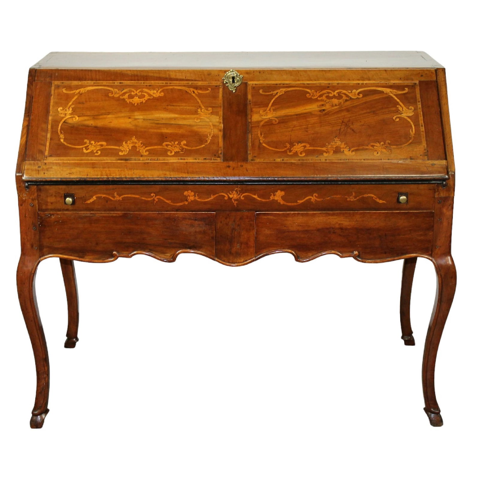 Italian marquetry slant front secretary desk on cloven feet (1 of 13)