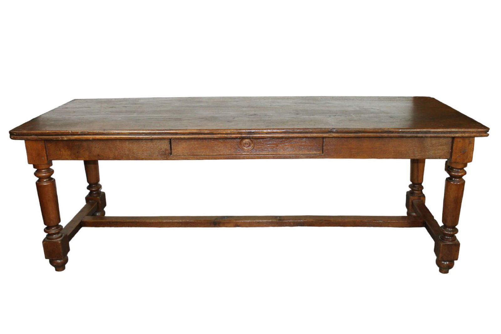 French Louis Philippe farmhouse table in oak with drawer and center stretcher (1 of 10)