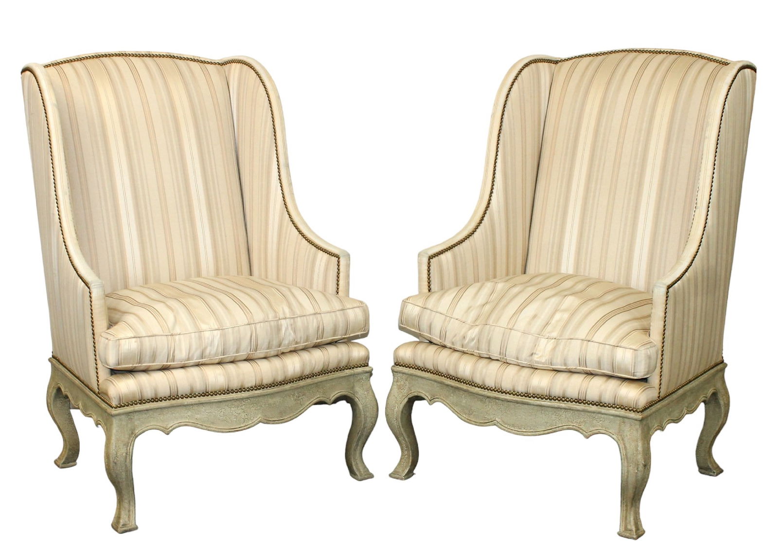 Pair William Switzer Louis XV style upholstered wing back chairs (1 of 15)