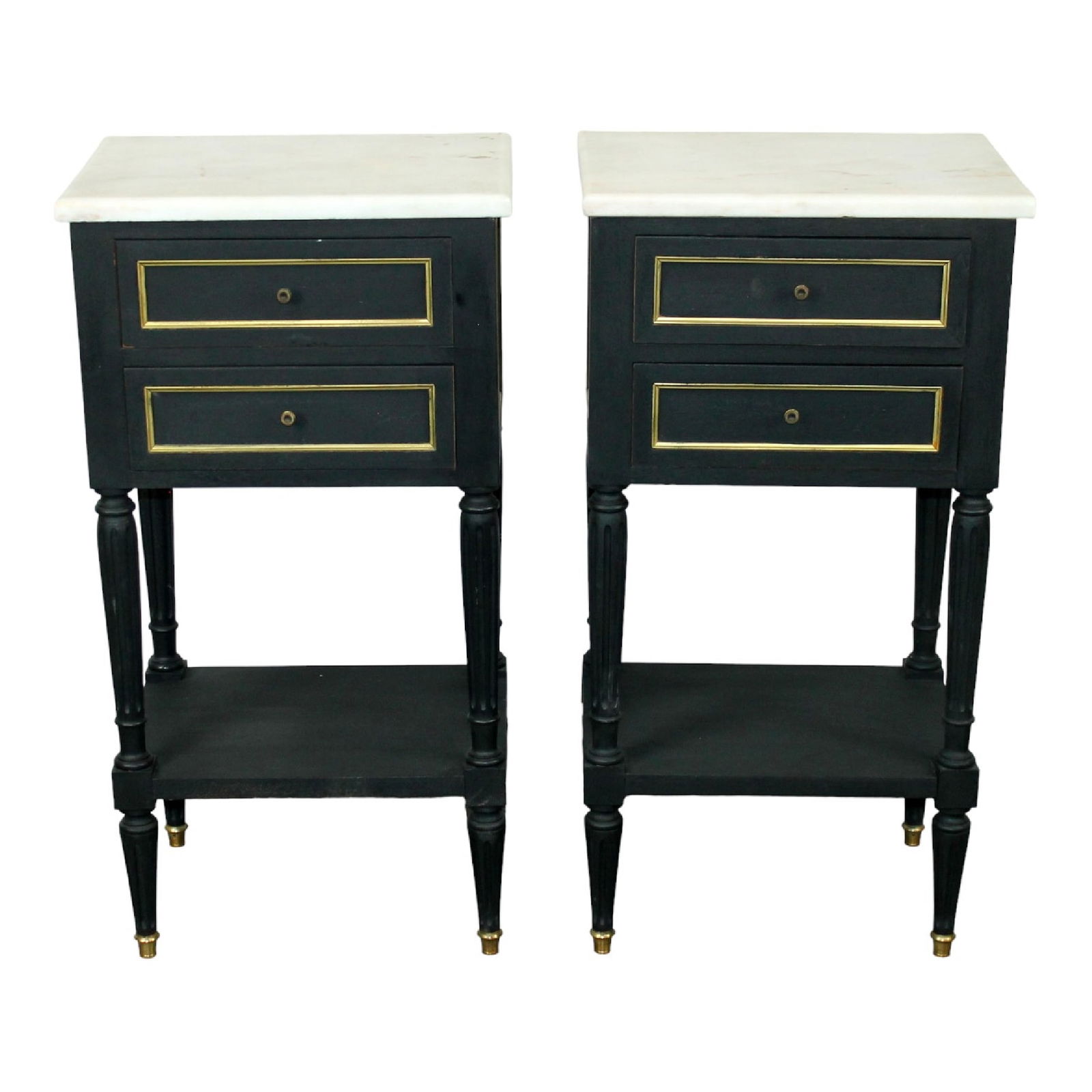 Pair French Louis XVI style night table chevets with marble tops (1 of 9)