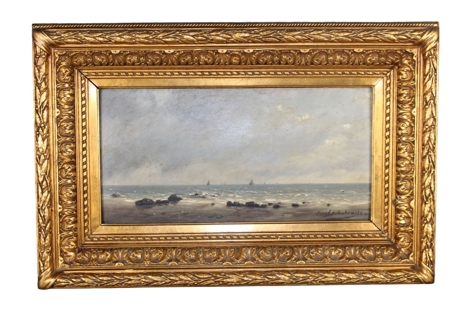 Oil on board painting seascape signed by Josef Schakewits '80 (1 of 7)