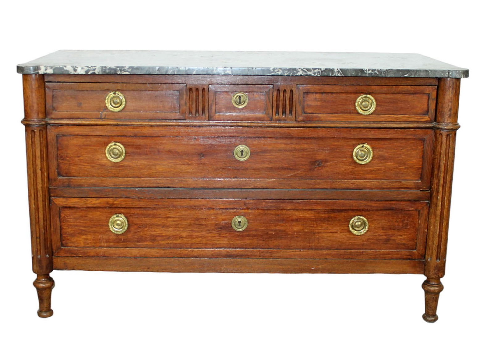 French Louis XVI 3 over 2 drawer commode with marble top (1 of 14)