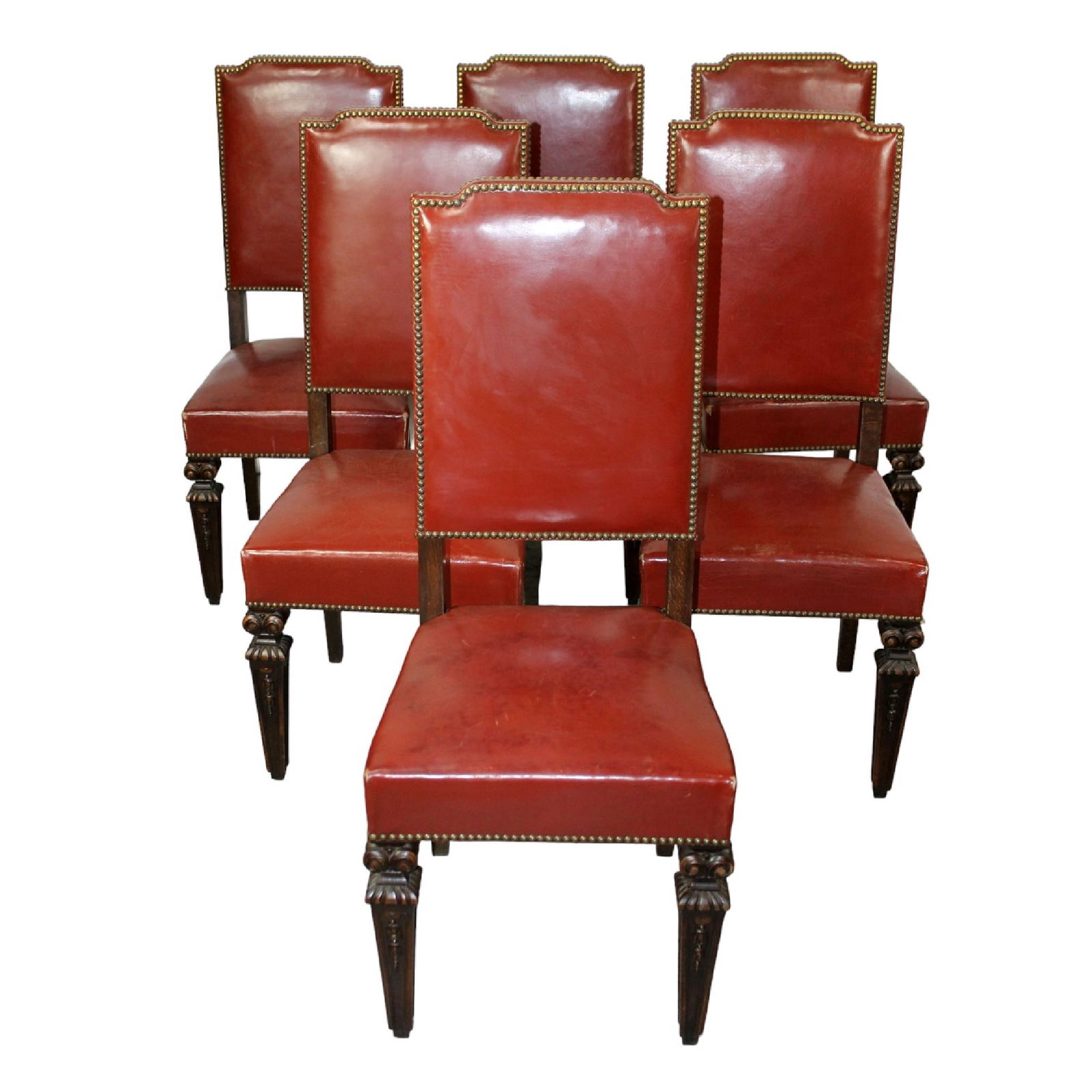 Set of 6 French oak side chairs with studded leather upholstery (1 of 9)