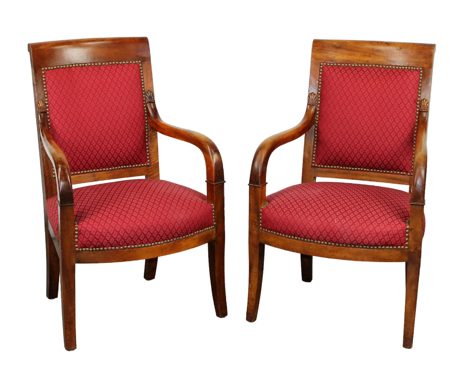 Pair French Empire chairs: Pair French Empire chairs. 36 1/2"h x 23 1/2"w x 19 1/2"d, seat height 17 1/2"