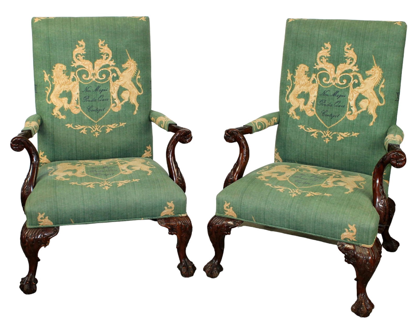 Pair Irish Chippendale style armchairs in carved mahogany (1 of 9)