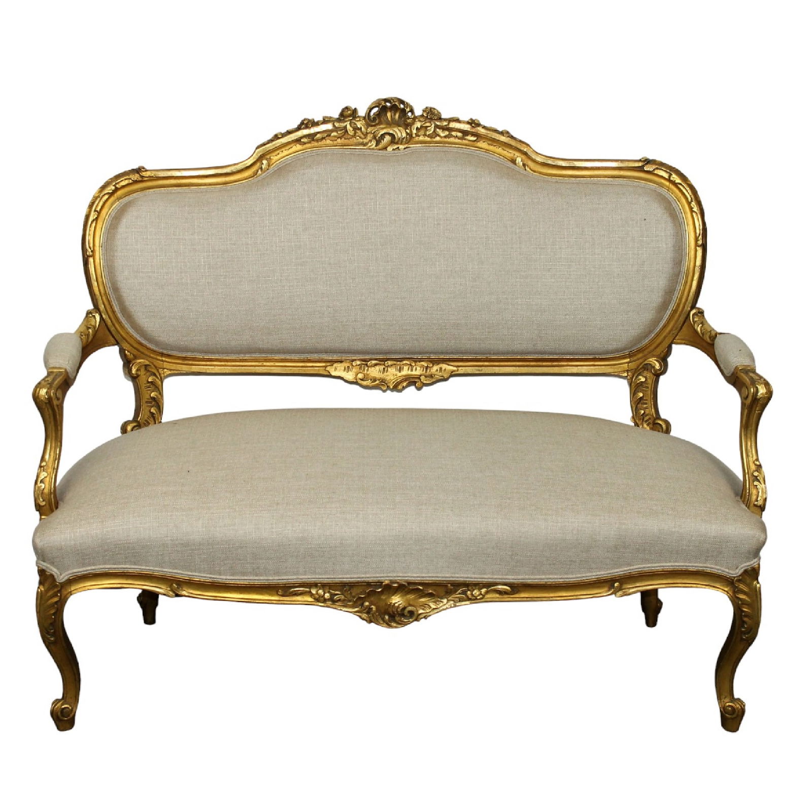 French Louis XV style carved giltwood settee (1 of 9)