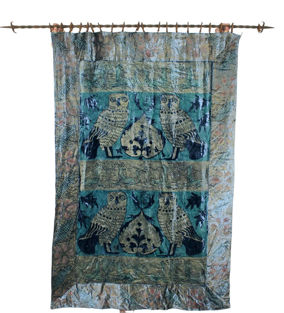 Italian velvet wall hanging with owls on iron rod (1 of 7)