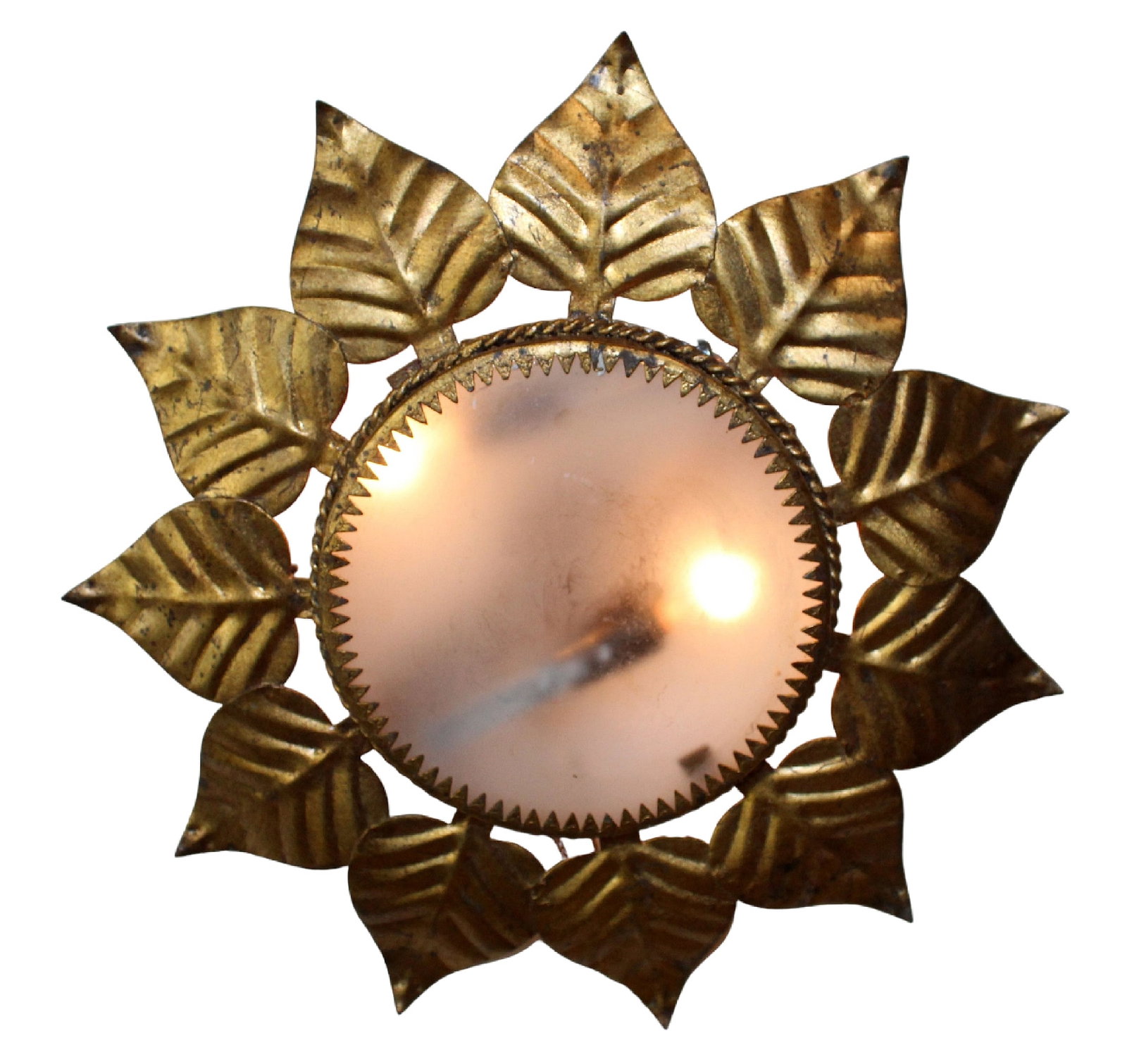 Italian gilt metal sunburst wall sconce: Italian gilt metal sunburst wall sconce. Mid 20th century. 13" diam