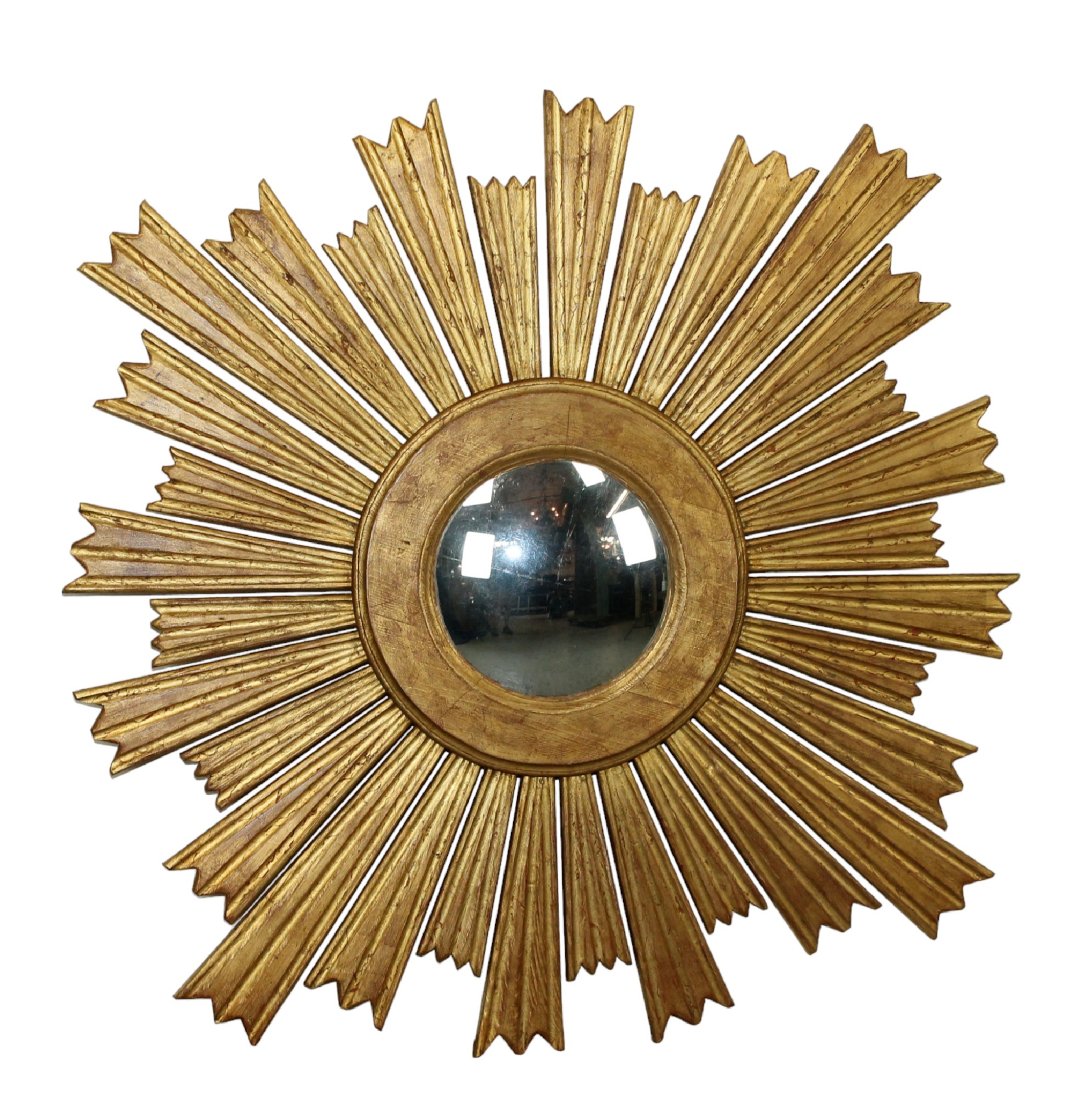 Italian painted wood sunburst mirror with convex glass (1 of 6)