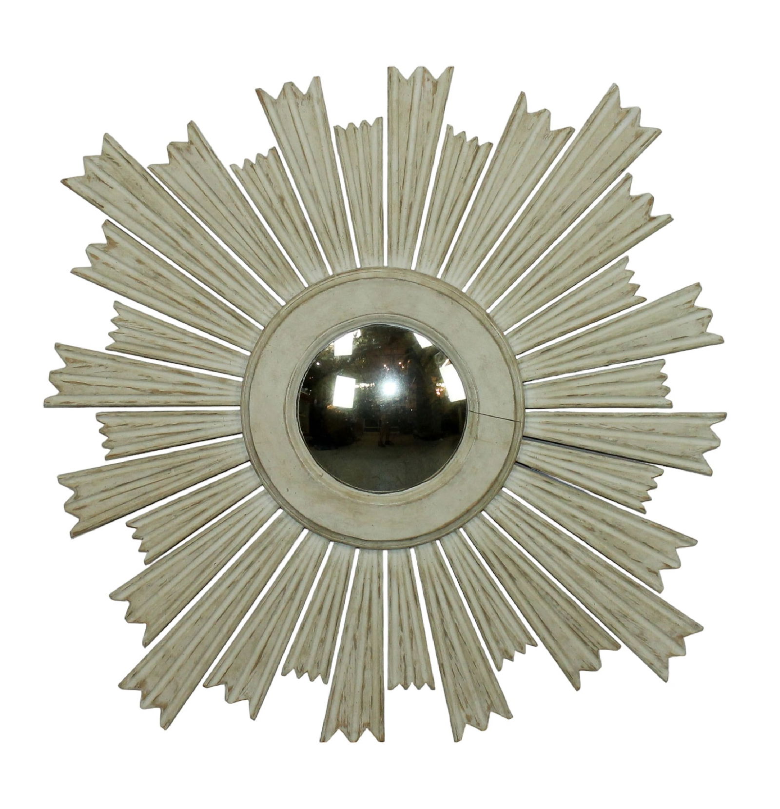 Italian white washed wood sun burst mirror with convex glass (1 of 8)