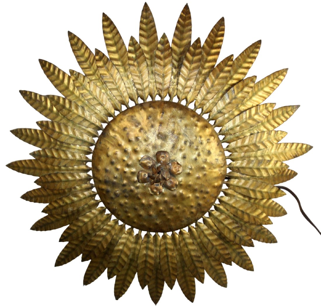Spanish gilt metal sunburst ceiling mount light or wall sconce (1 of 12)