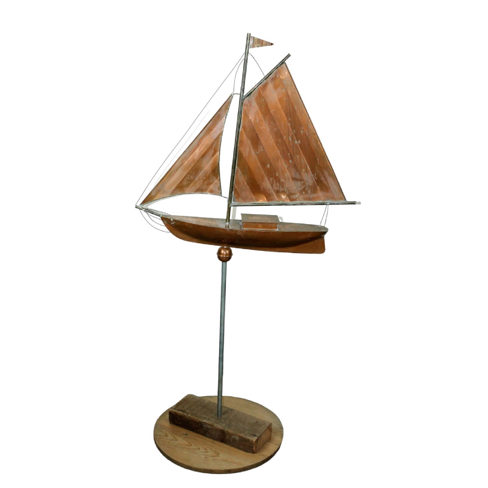 French copper sailboat weathervane mounted as sculpture (1 of 7)