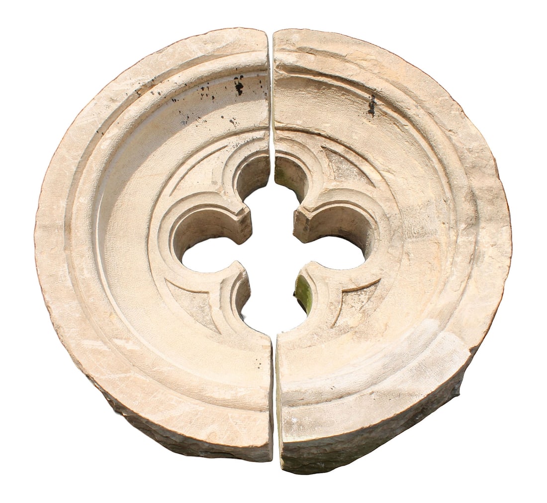 Antique Italian cut stone Gothic rose window frame. 19th century. 54" dia x 16 1/2"depth (1 of 10)