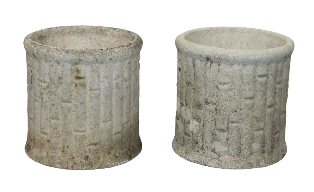Pair of French Grandon Freres cast garden stone reeded planter urns (1 of 7)