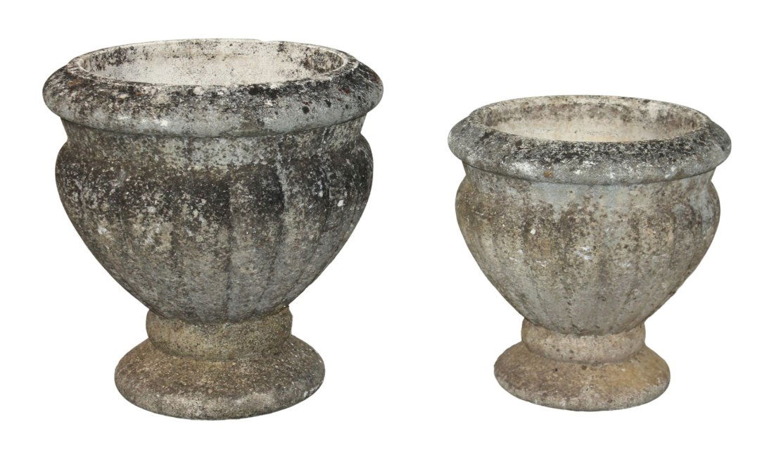 Lot of 2 companion French Grandon Freres cast garden stone urn planters (1 of 8)