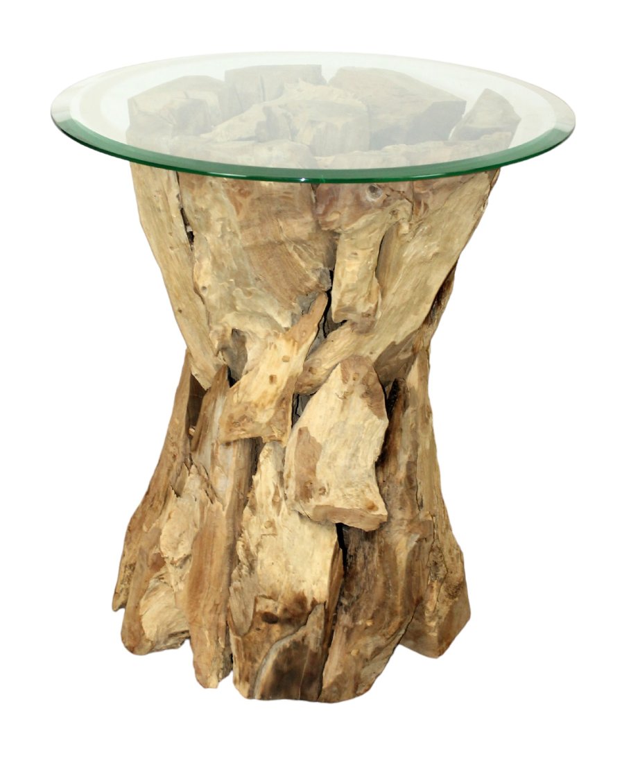 Driftwood pedestal table base with round glass top (1 of 7)