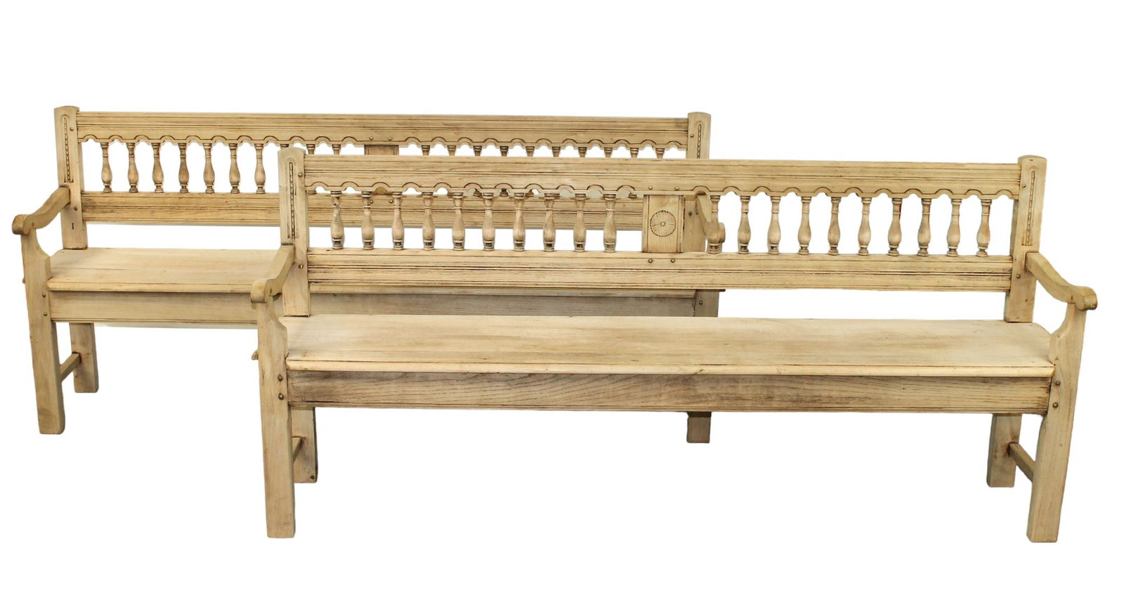 Pair French bleached oak colonade back benches (1 of 9)