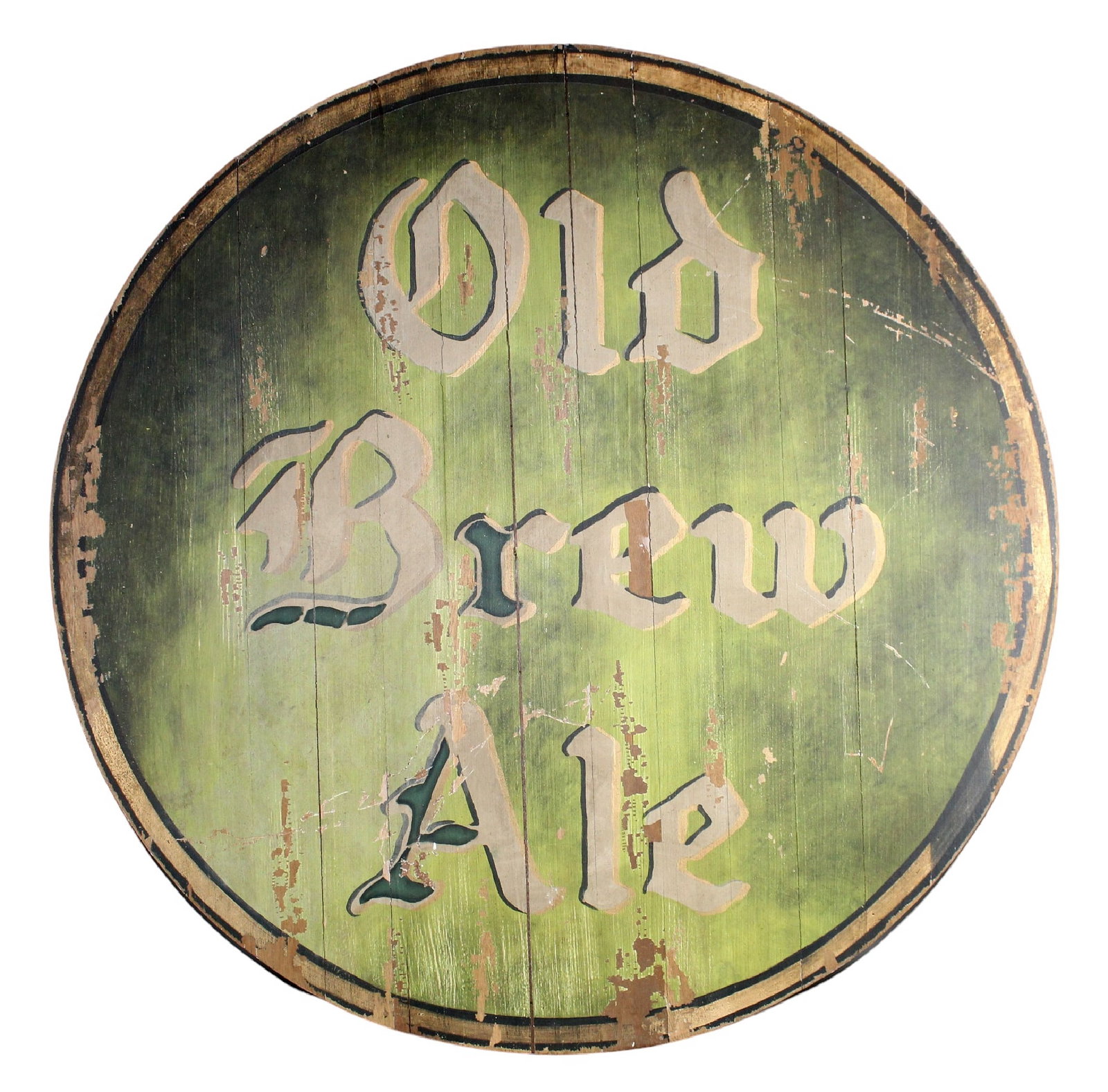 Round painted pub sign "Old Brew Ale": Round painted pub sign "Old Brew Ale." Late 20th century. 35 3/4"diamWeight 13 lbs