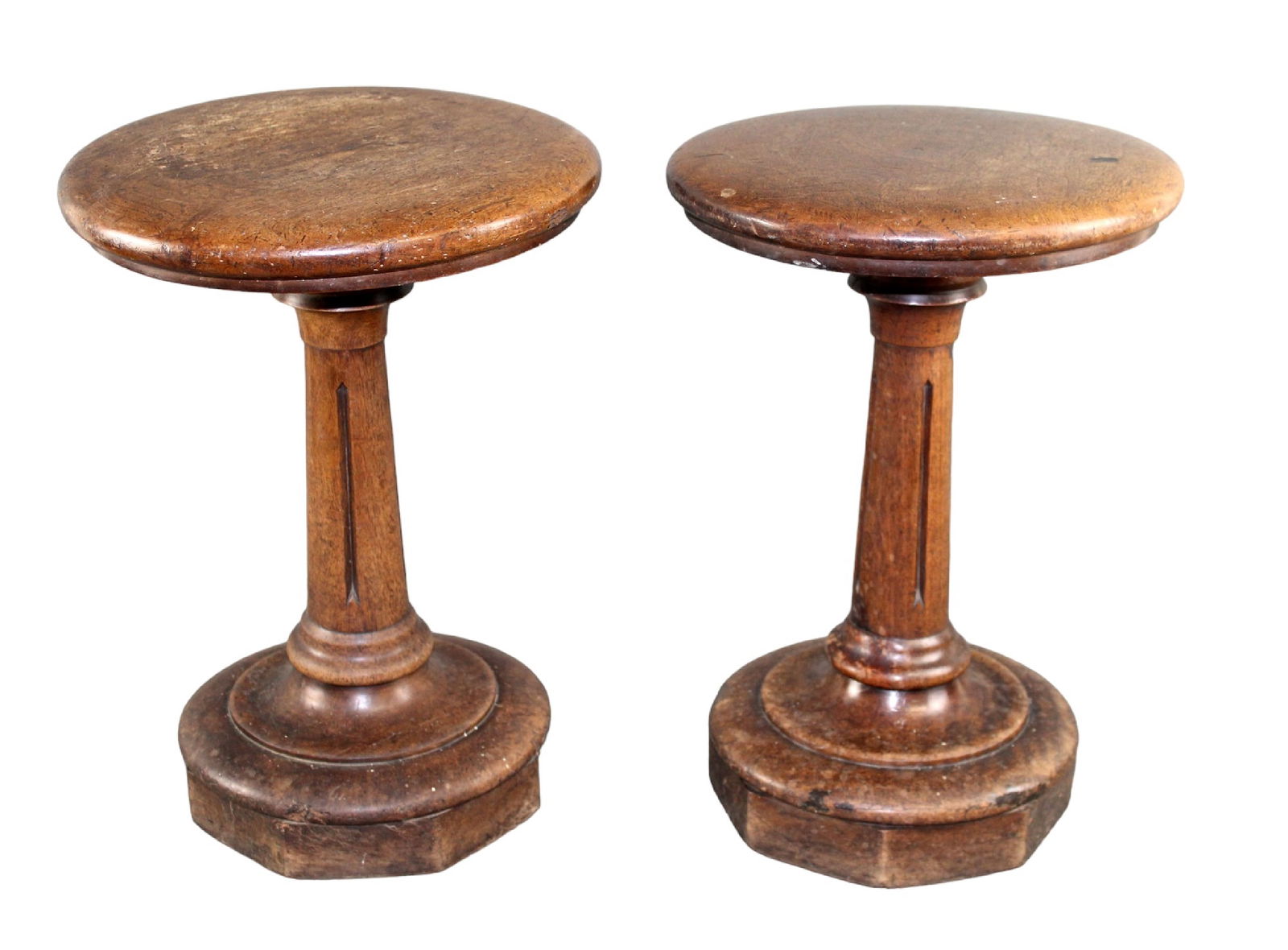 Pair of French round seat stools on pedestal bases (1 of 7)