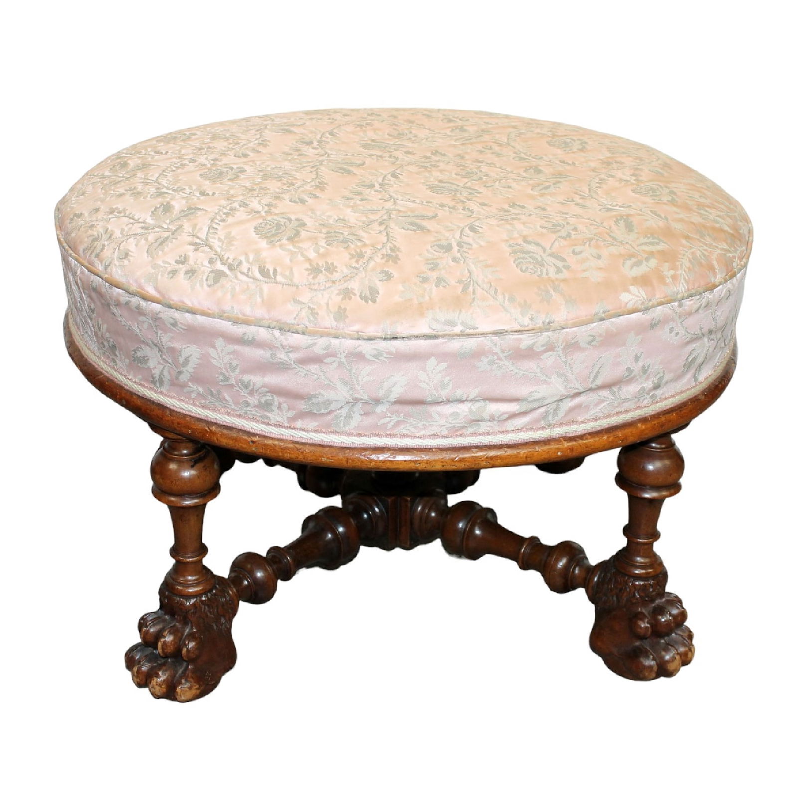 French walnut round footstool with carved paw foot base (1 of 8)
