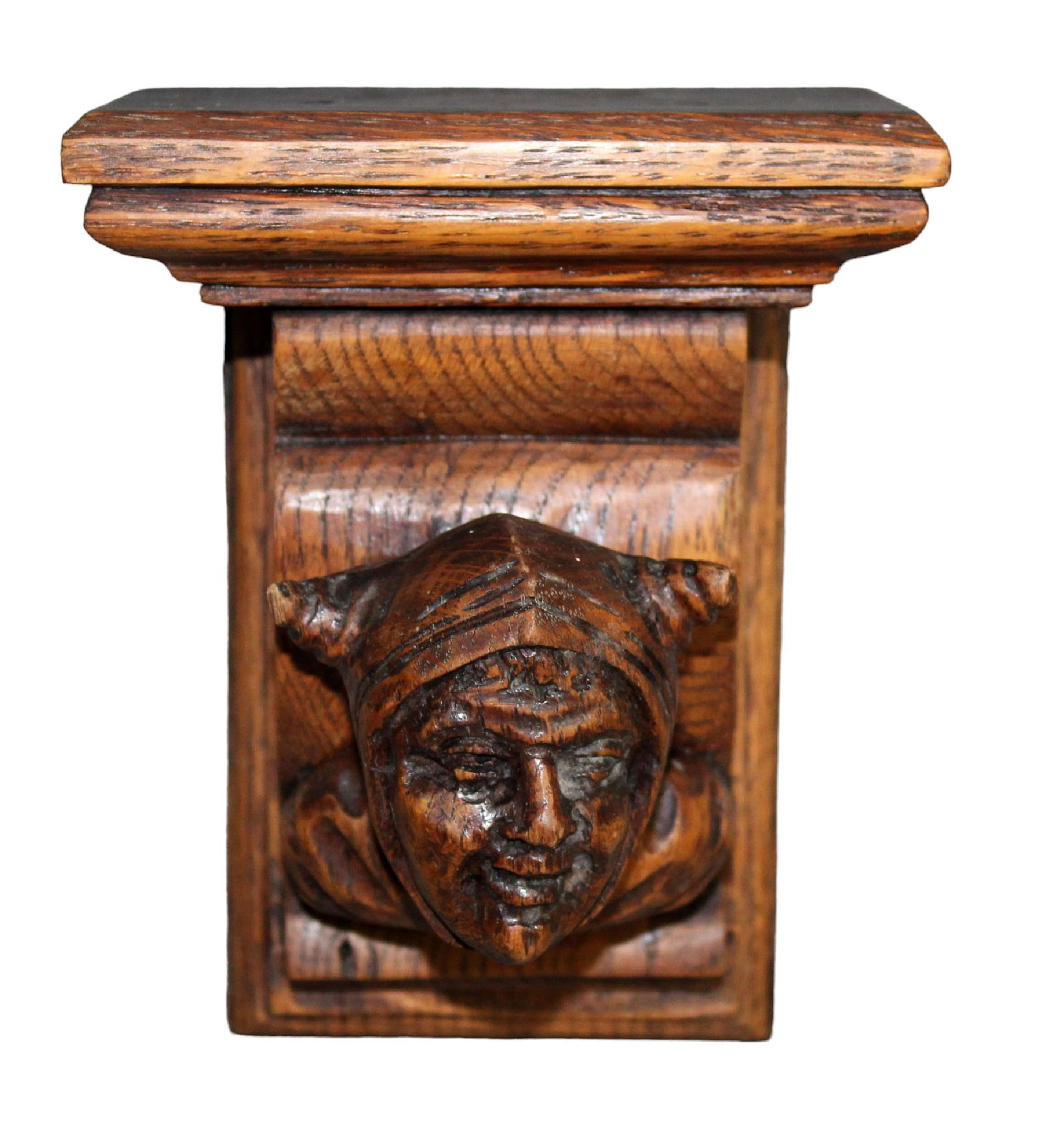 French carved oak wall shelf with figural mask (1 of 7)