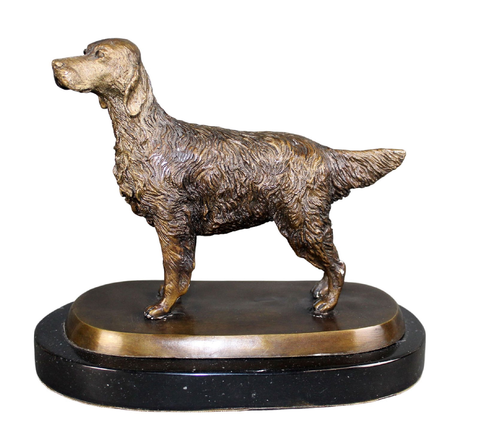 Small bronze dog sculpture on marble base (1 of 7)