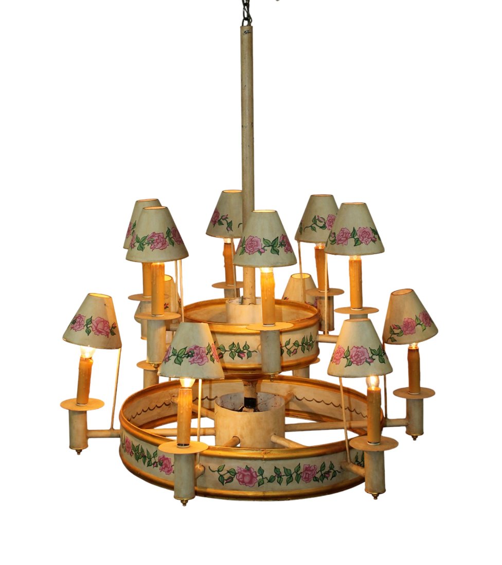 Italian 2-tiered 12-arm chandelier: Italian 2-tiered 12-arm chandelier. 20th century. 39 1/2"drop x 32 3/4"diam