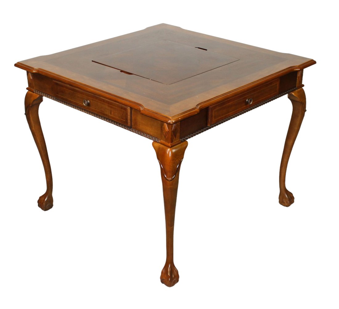 AlexanderJulian mahogany game table: Alexander Julian mahogany game table. Late 20th century.30 1/4"h x 37 3/4"sq.