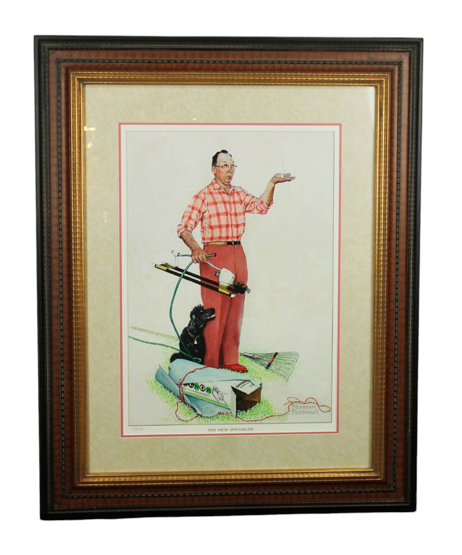 Norman Rockwell lithograph "The New Sprinkler": Norman Rockwell lithograph "The New Sprinkler" numbered 49/50. 49"h x 39"w