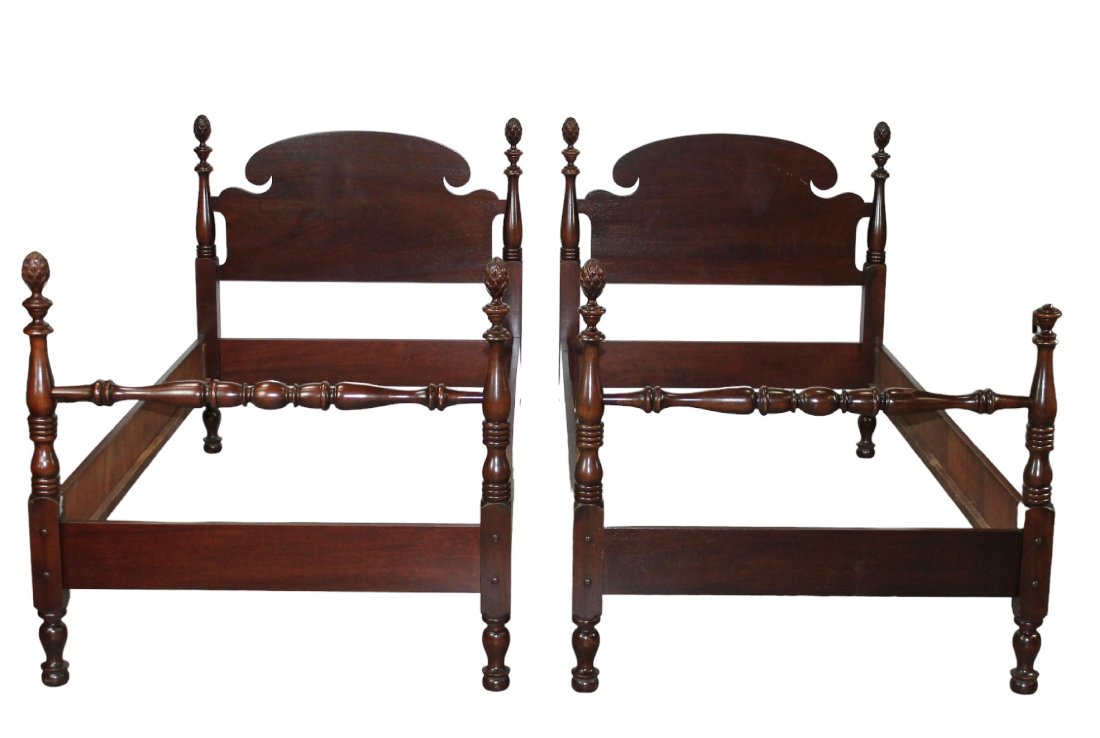 Pair American Empire style twin beds in mahogany (1 of 6)