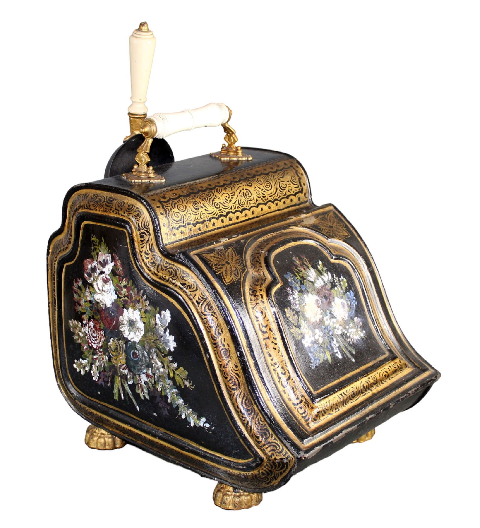 English Victorian floral painted coal scuttle (1 of 13)