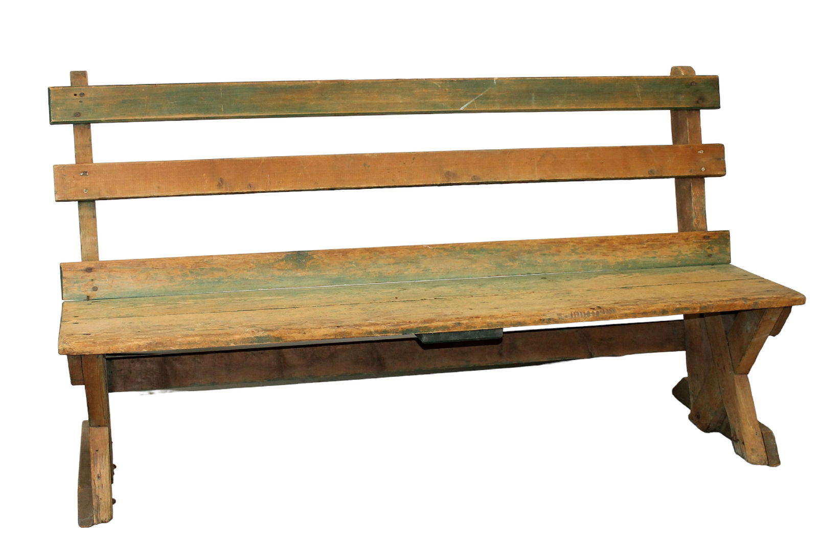 Primitive painted pine slatted bench (1 of 8)