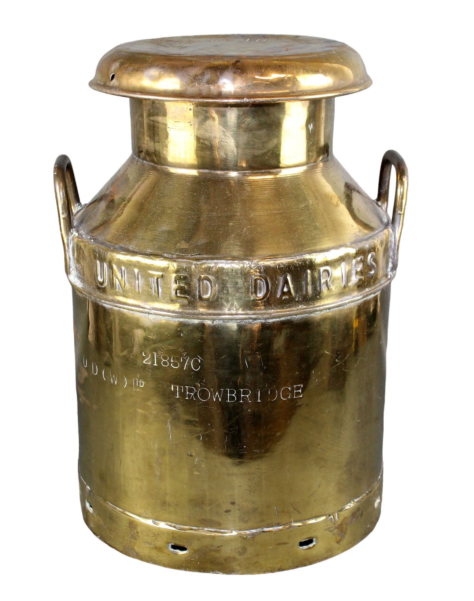 Large brass United Dairies milk can jug (1 of 14)