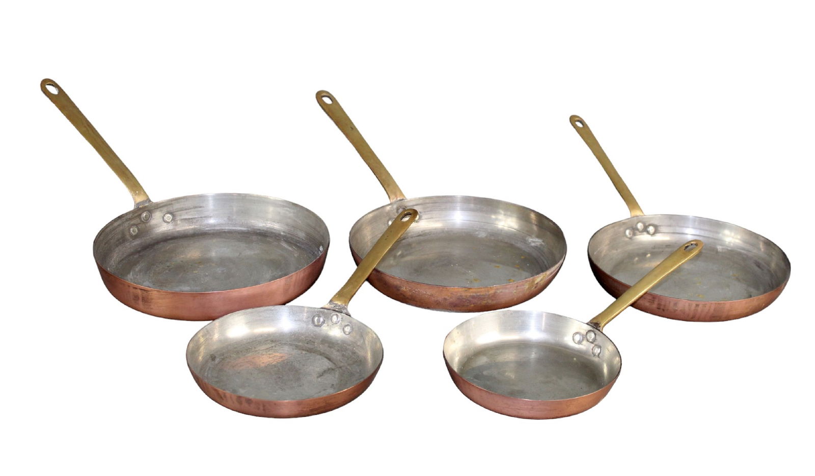 Lot of 5 copper frying pans with bronze handles (1 of 7)
