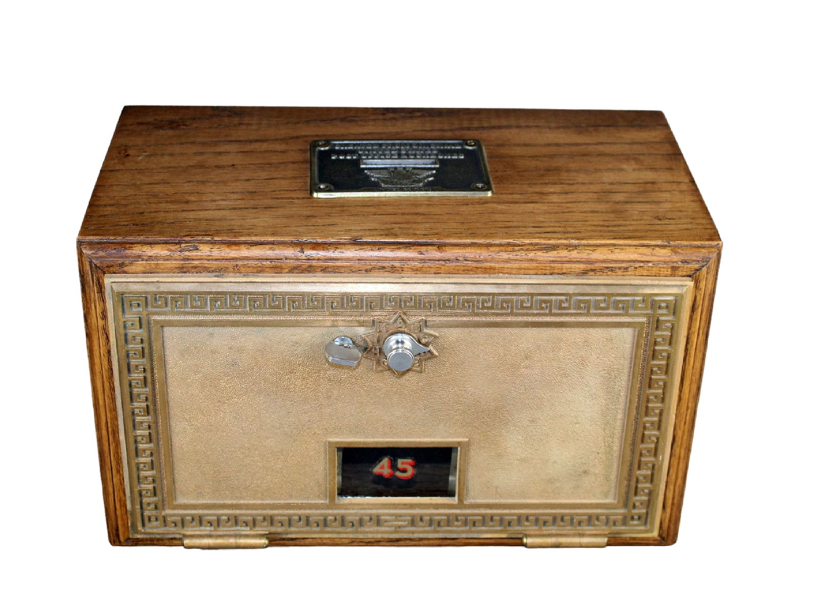 US oak post office lock box made into bank "45" (1 of 13)