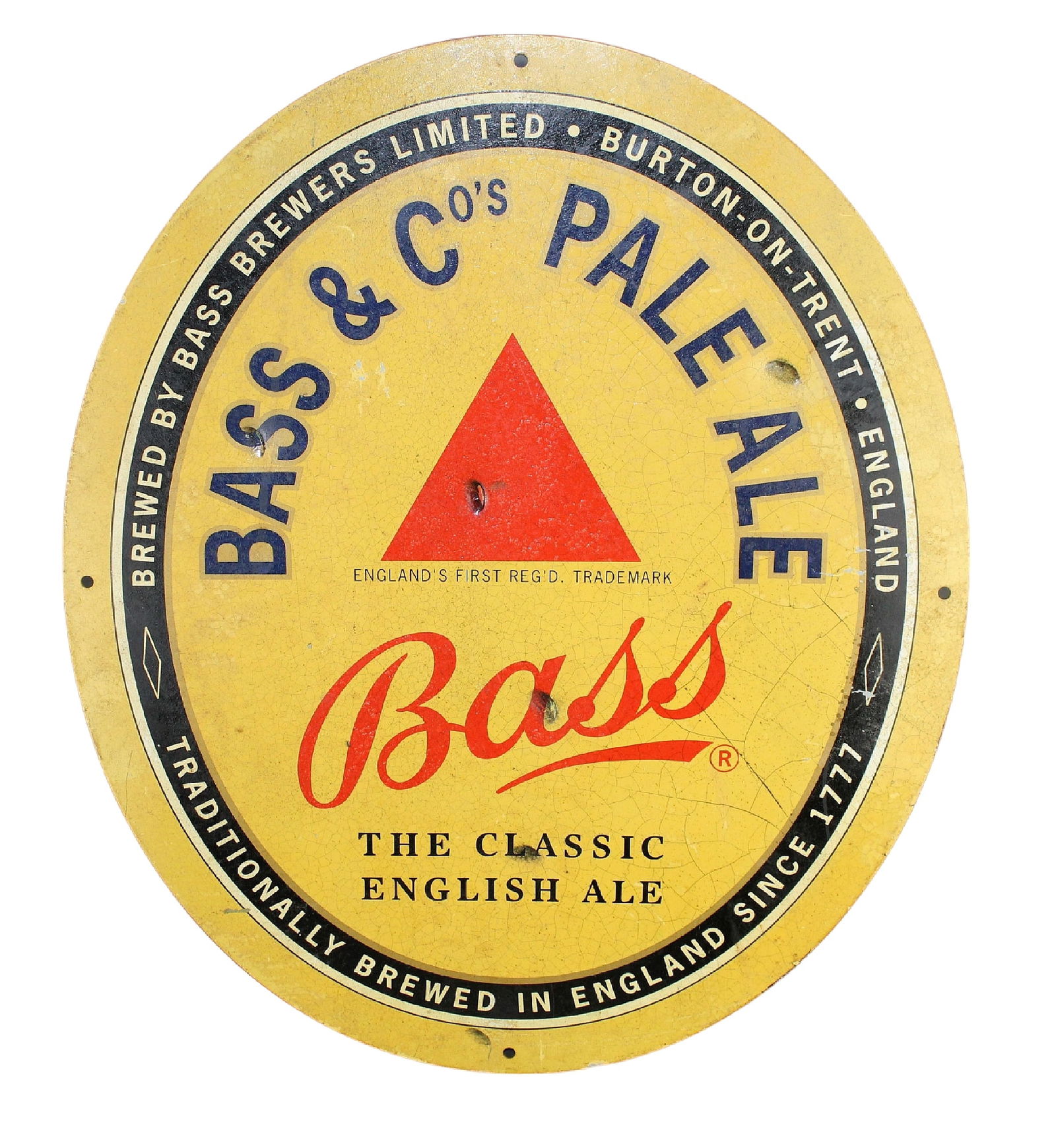 "Bass & Co.'s Pale Ale" oval painted metal pub sign (1 of 6)