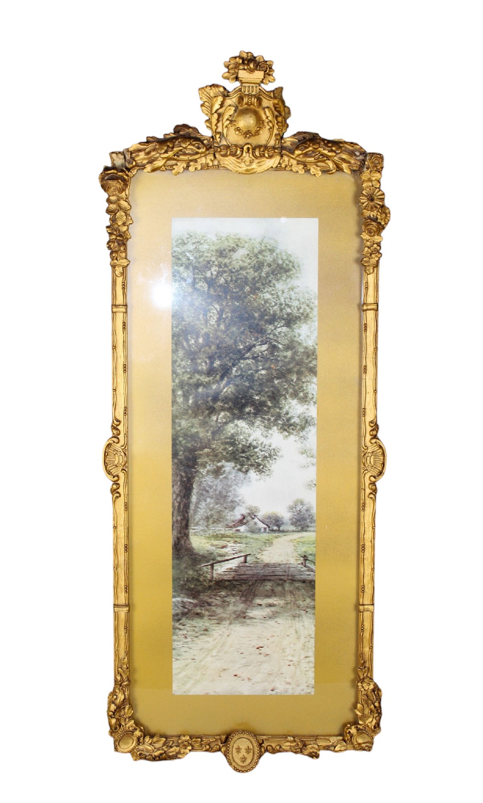 French ornate gilt frame with flowers: French ornate gilt frame with flowers Overall: 29 5/8" h x 11 3/4" w Weight: 5lbs