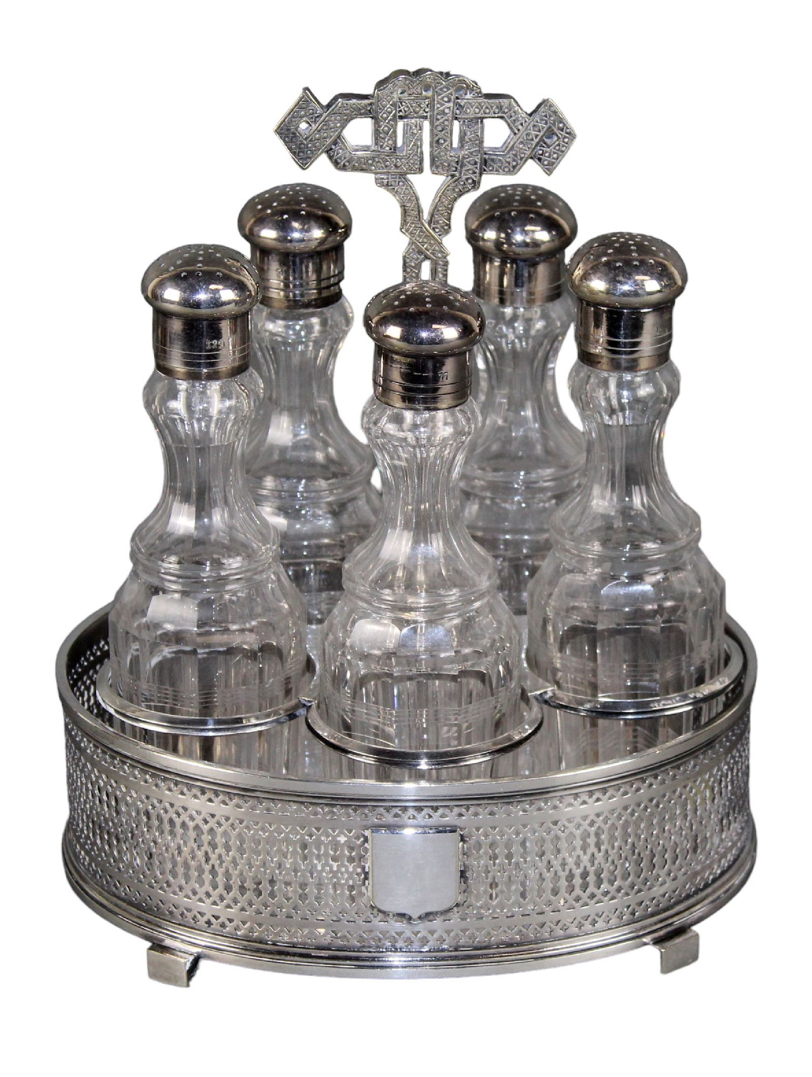 Silverplated and cruet caddy with 5 bottles (1 of 11)