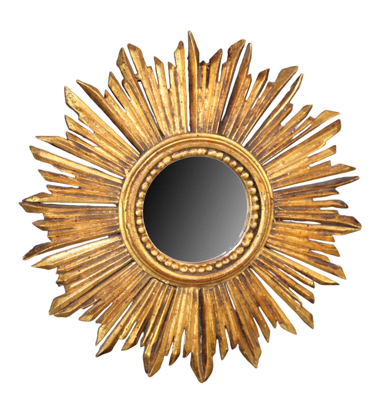 Continental gilt wood sunburst mirror: Continental gilt wood sunburst mirror. Late 20th century. 13"diam Weight: 1lb