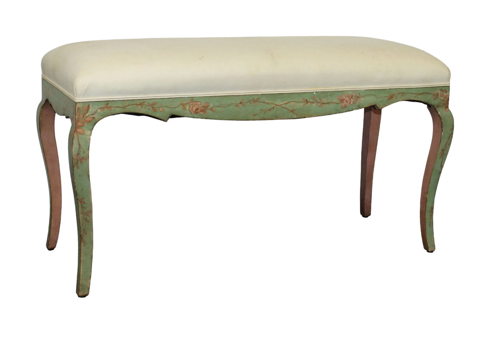 Italian painted backless bench with upholstered seat (1 of 9)