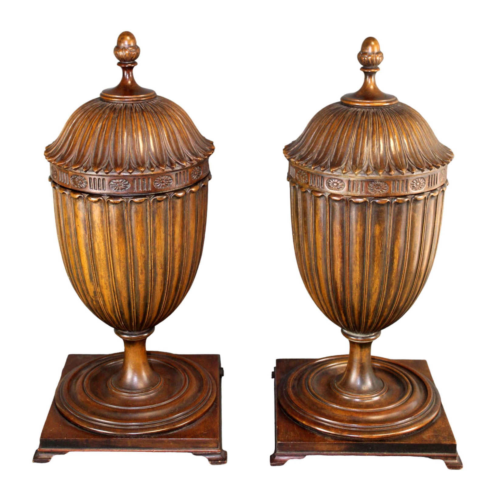 Pair of English Georgian style pedestal cutlery urns (knife boxes) (1 of 16)