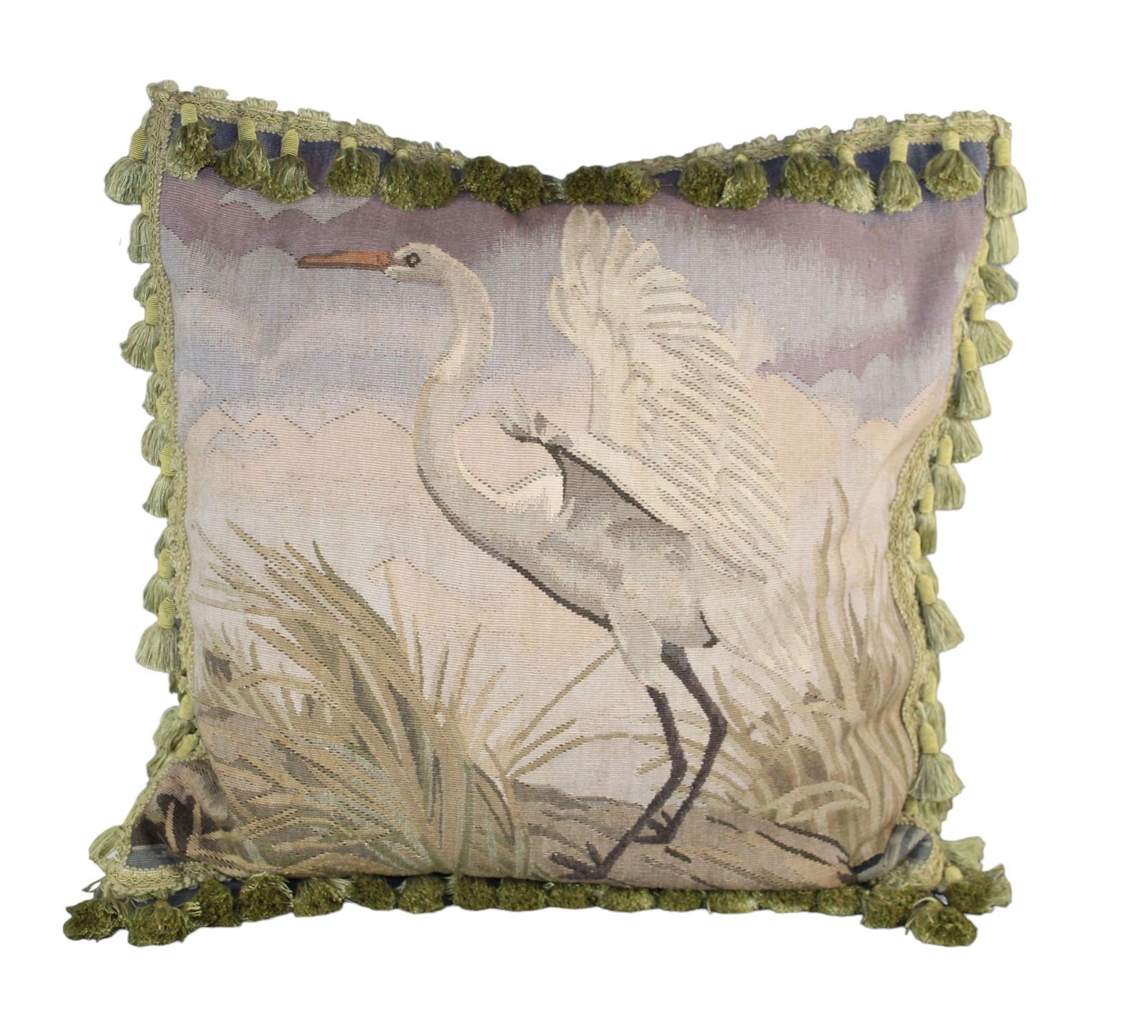 Aubusson tapestry throw pillow with white egret (1 of 13)
