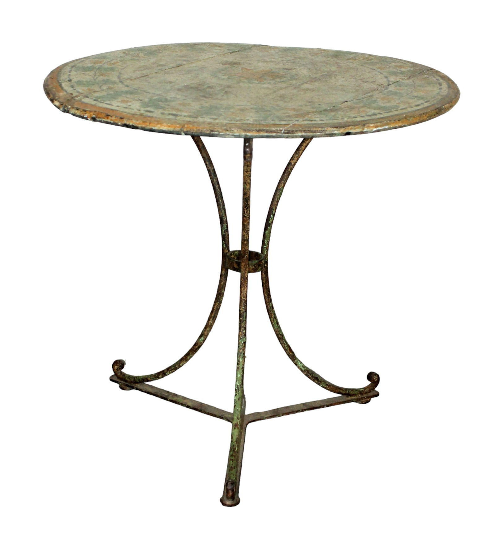 French iron base cafe table with floral painted wood top (1 of 7)