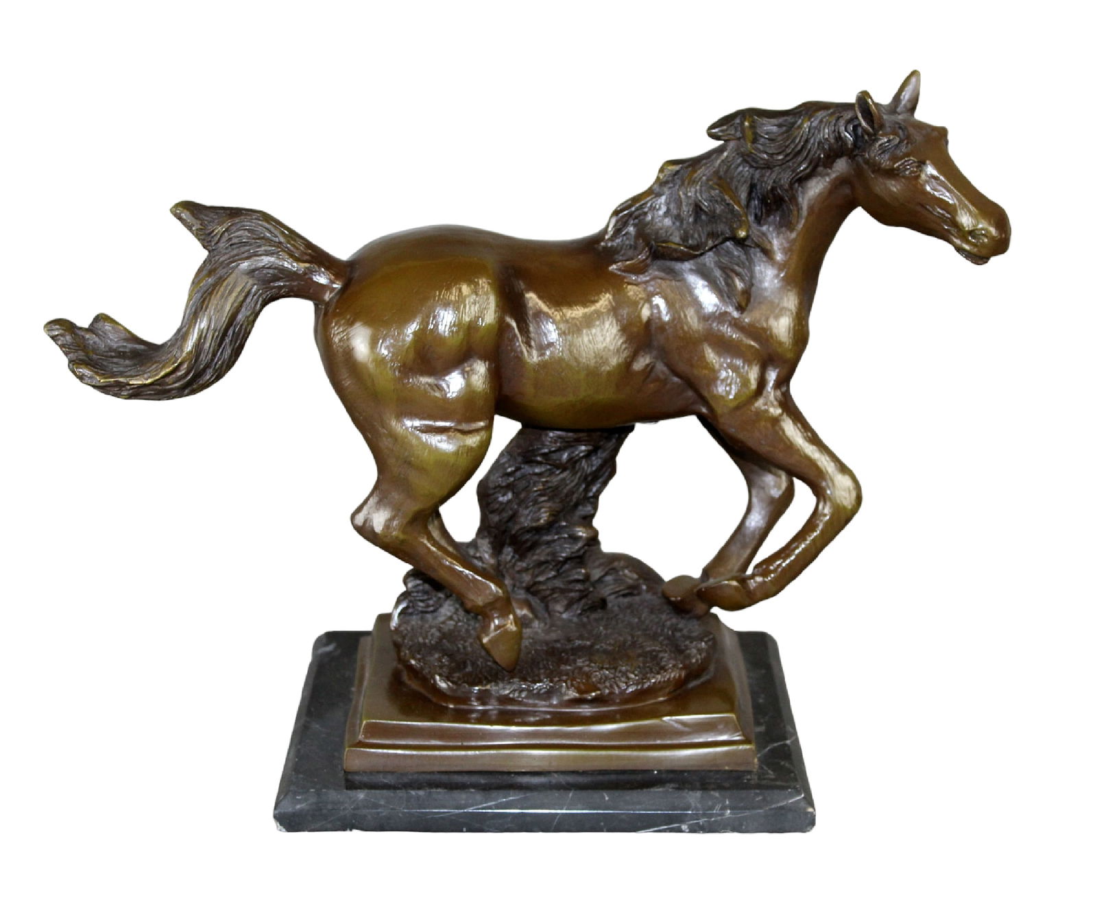 Bronze galloping horse statue on marble base (1 of 10)