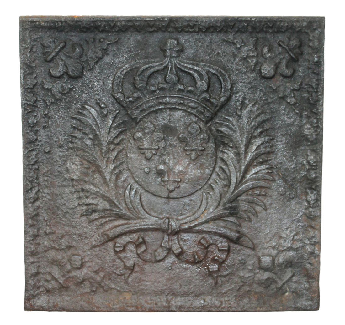 French cast iron fire back panel with fleur de lys (1 of 7)