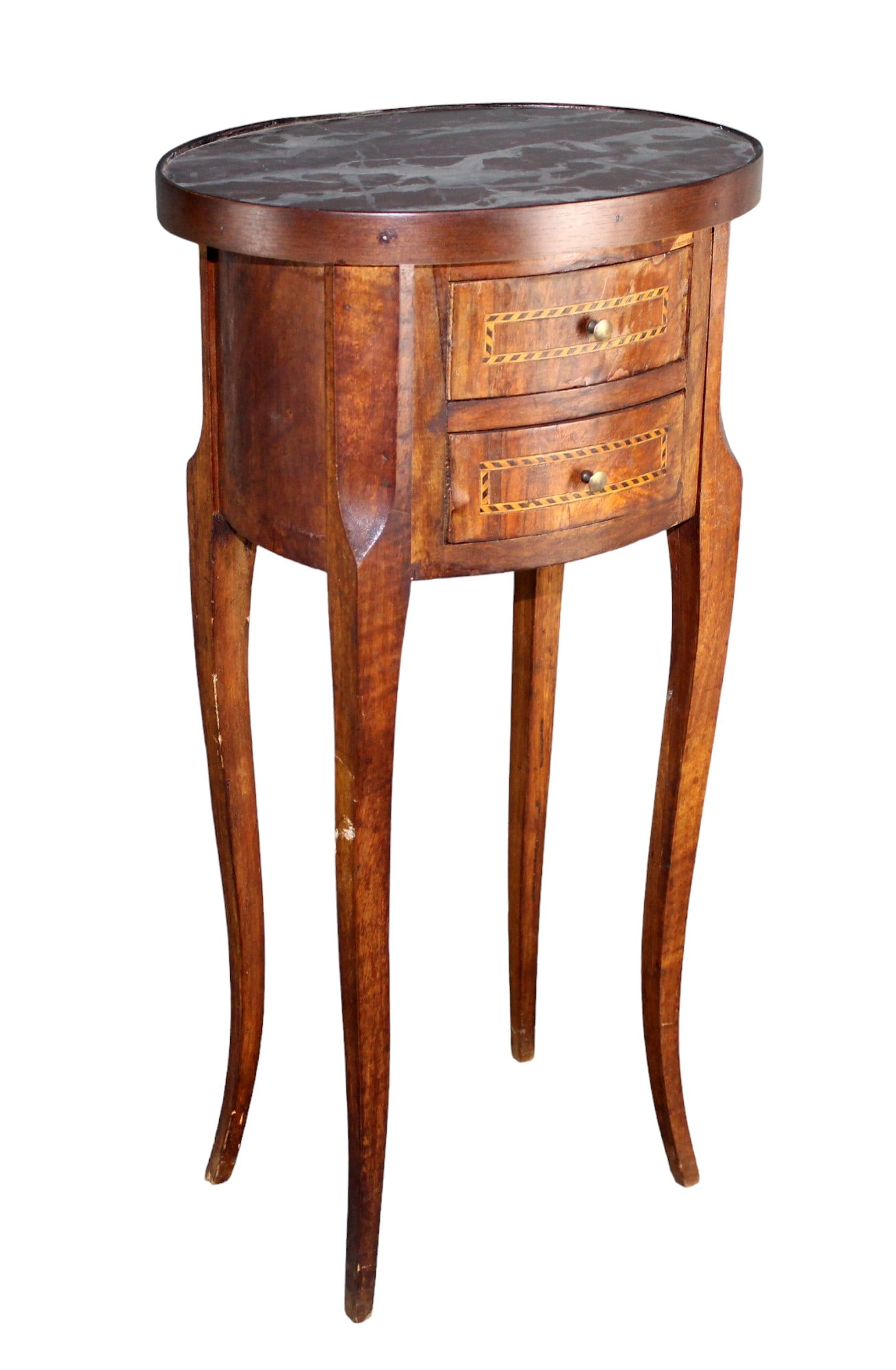 Diminuitive French side table with drawers and faux marble painted top (1 of 9)