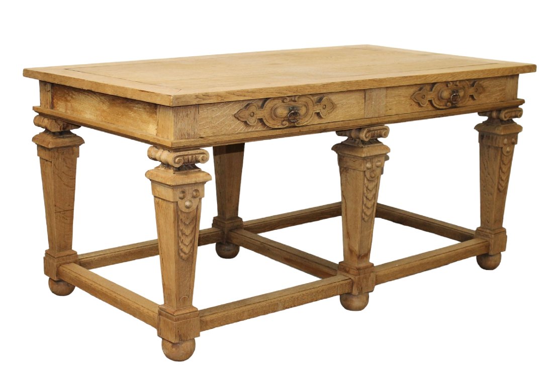 French bleached oak 6 leg library table with 2 drawers (1 of 9)