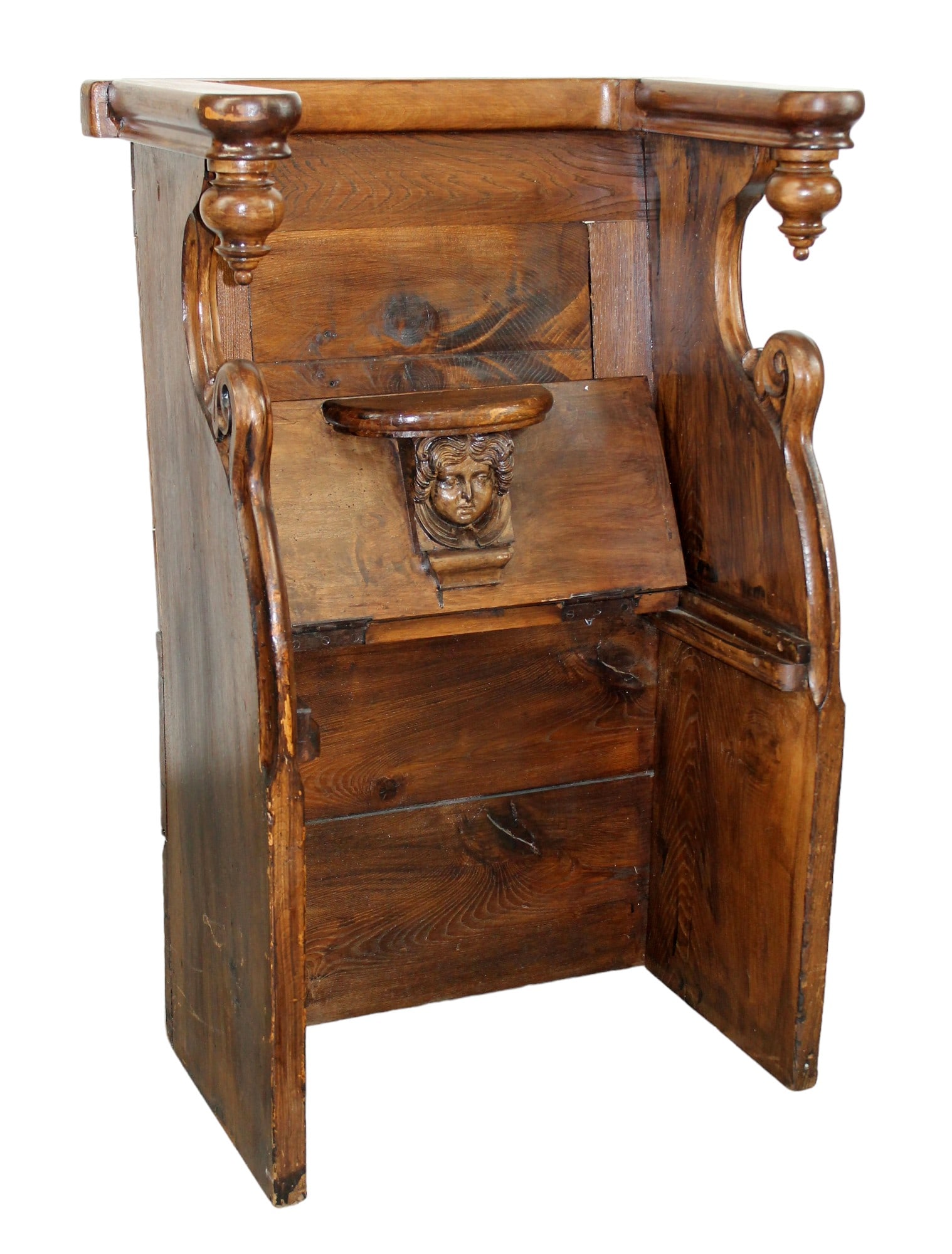 French bishop's chair in walnut with angel mask under lift top seat (1 of 7)